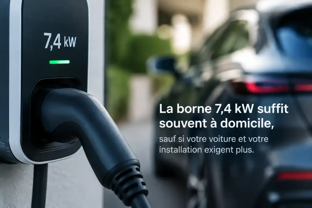 La borne 7,4 kW suffit souvent à domicile, sauf si votre voiture et votre installation exigent plus