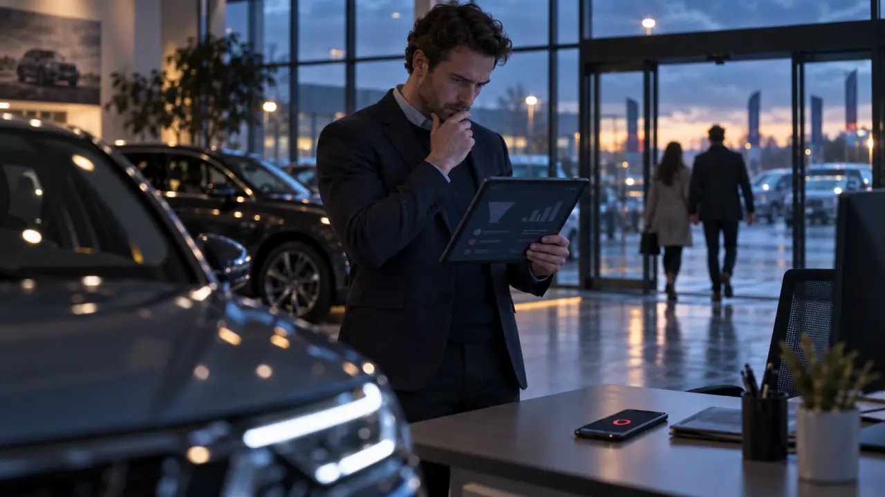 Équipe commerciale automobile analysant ses leads sur un tableau de bord numérique