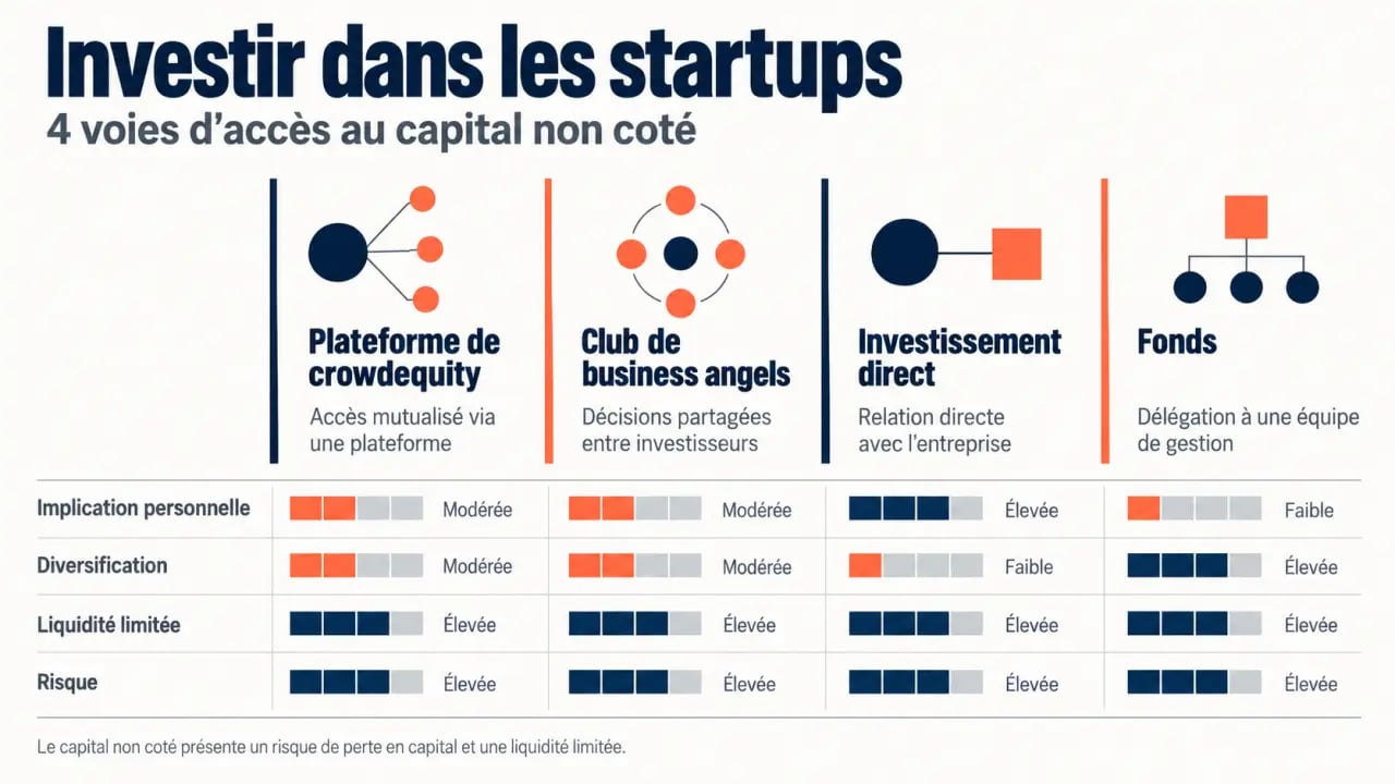 Investir dans des startup : schéma des principales voies d’accès au capital non coté