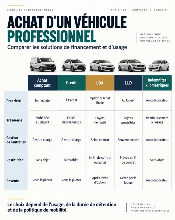 Achat véhicule professionnel : comparaison des modes de financement et du coût total