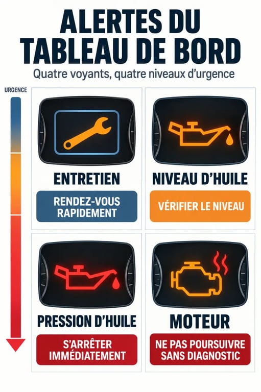 Combien de temps peut-on rouler avec le voyant révision : infographie des pictogrammes et des actions à suivre